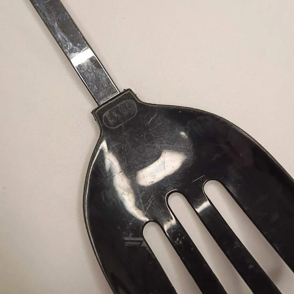 Vtg EKCO Slotted Serving Spoon Black Nylon Stainless Heat Resistant‎ 400'F 12